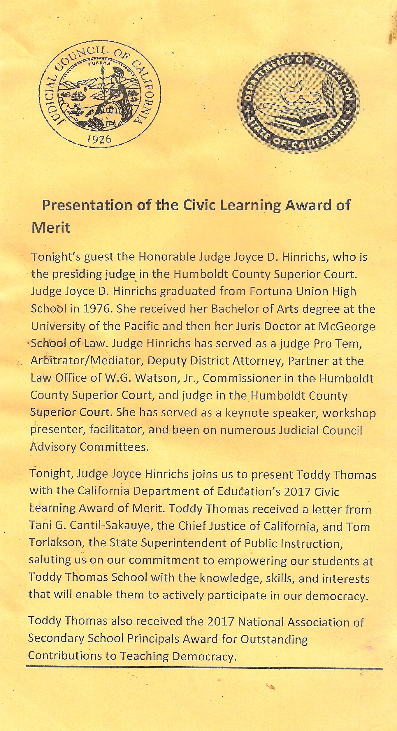 Tonight's guest is the Honorable Joyce D Hinrichs